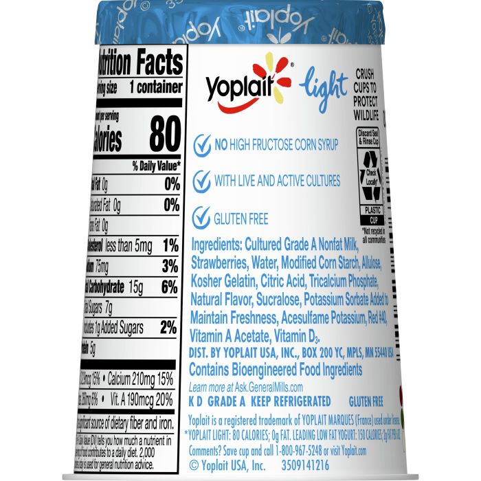 Yoplait strawberry banana yogurt nutrition facts