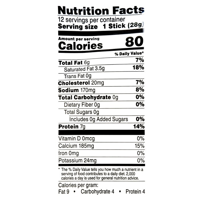 Nutrition facts string cheese