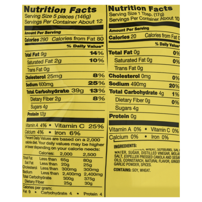 Ling ling potstickers nutrition facts